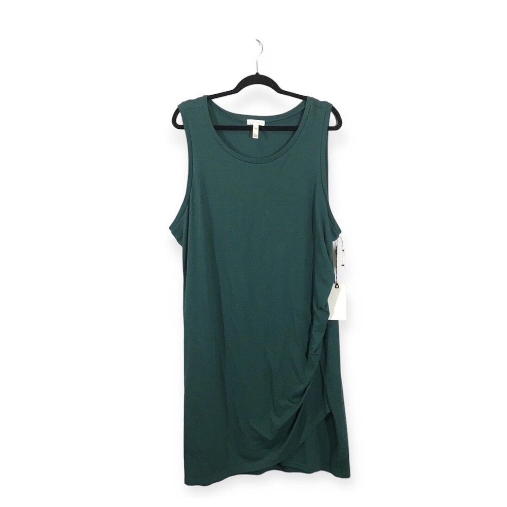 Leith Womens Ruched Dress Size 3x Green Teal Fitted Sleeveless Round Neck Casual